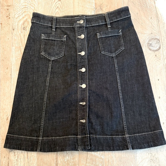 Chaps Dresses & Skirts - Chaps Denim Jean Skirt Women's Black Cotton Blend Button Down 2 Pocket Sz 8